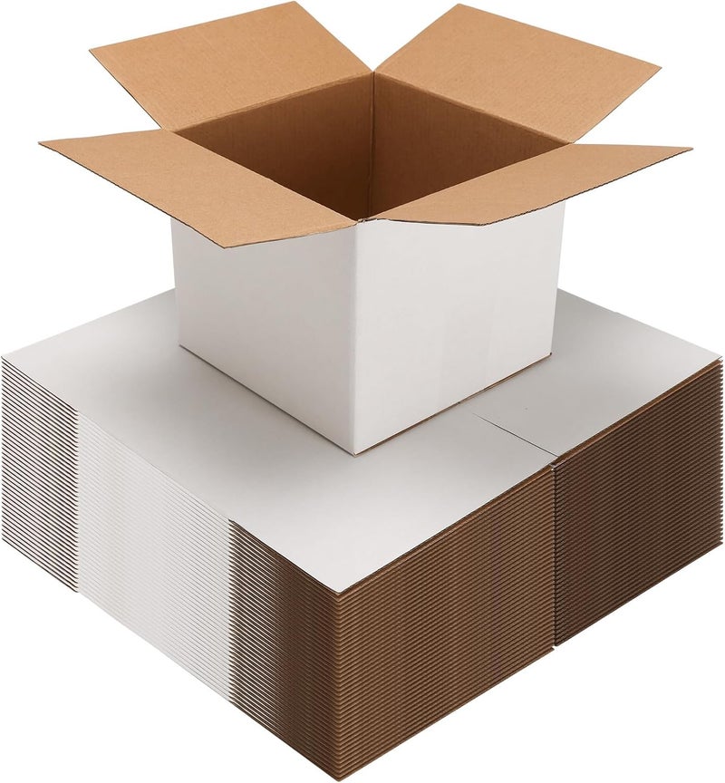 EXYGLO 40 Pack 7x7x6 Shipping Boxes for Small Business, White Corrugated Cardboard Small Box for Packaging, Moving, Mailing, and Storing - Image 1